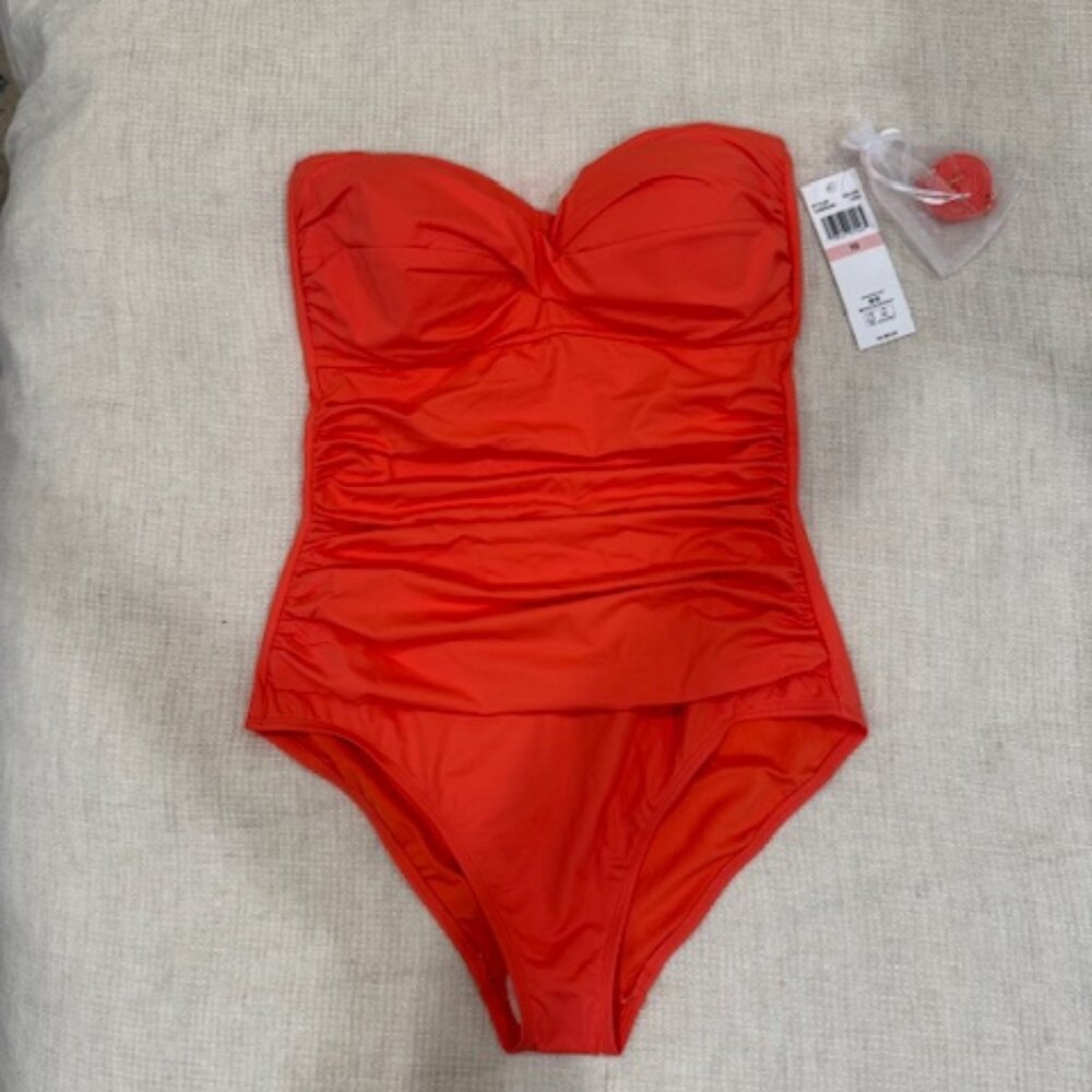 NWT! Anne Cole Twist Front Shirred One Piece-Orange Size 10 - Picture 2 of 6